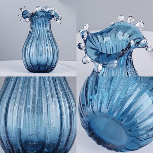 مزهريات زجاجية مصنوعة يدويًا، زجاجة مموجة صغيرة الحجم، مزهريات زخرفية ذات مظهر عتيق، مزهريات زخرفية لغرفة المعيشة في المزرعة الريفية، والمطبخ، وحفلات الزفاف، وطاولة المكتب المركزية التي تعرض الزهور (أخضر) in Kuwait