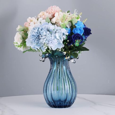 مزهريات زجاجية مصنوعة يدويًا، زجاجة مموجة صغيرة الحجم، مزهريات زخرفية ذات مظهر عتيق، مزهريات زخرفية لغرفة المعيشة في المزرعة الريفية، والمطبخ، وحفلات الزفاف، وطاولة المكتب المركزية التي تعرض الزهور (أخضر) in Kuwait