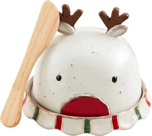 Mud Pie Reindeer Butter Dish, cloche 5" x 5 1/2" dia | spreader 5 1/2", White in Saudi Arabia