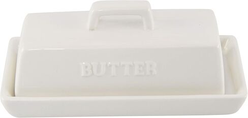 طبق زبدة كلاسيكي من HOME-X، طبق زبدة مع غطاء، طبق مزرعة لعصا الزبدة، وعاء الزبدة، 6 ¾ بوصة طول × 3 ¼ بوصة عرض × 3 بوصة ارتفاع، أبيض in Kuwait
