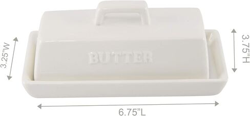 طبق زبدة كلاسيكي من HOME-X، طبق زبدة مع غطاء، طبق مزرعة لعصا الزبدة، وعاء الزبدة، 6 ¾ بوصة طول × 3 ¼ بوصة عرض × 3 بوصة ارتفاع، أبيض in Kuwait