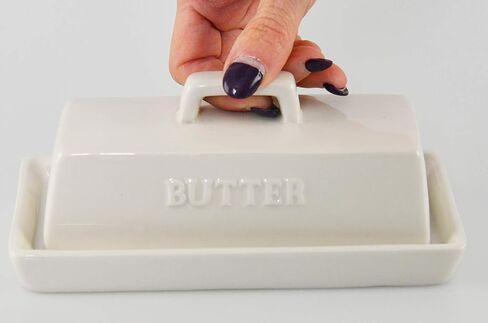 طبق زبدة كلاسيكي من HOME-X، طبق زبدة مع غطاء، طبق مزرعة لعصا الزبدة، وعاء الزبدة، 6 ¾ بوصة طول × 3 ¼ بوصة عرض × 3 بوصة ارتفاع، أبيض in Kuwait