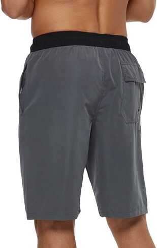 SILKWORLD شورت سباحة رجالي سريع الجفاف شورت سباحة رياضي مع جيوب، أسود/رمادي، مقاس صغير in Kuwait