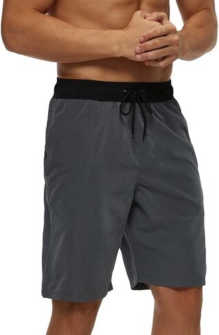 SILKWORLD شورت سباحة رجالي سريع الجفاف شورت سباحة رياضي مع جيوب، أسود/رمادي، مقاس صغير in Kuwait