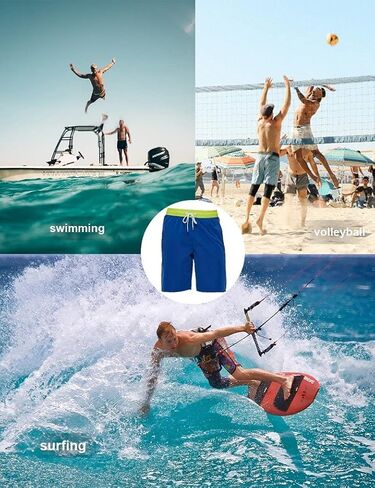 SILKWORLD شورت سباحة رجالي سريع الجفاف شورت سباحة رياضي مع جيوب، أسود/رمادي، مقاس صغير in Kuwait