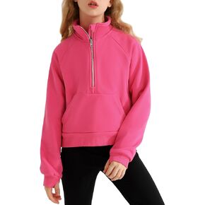Girls Sweatshirts Half Zip Cropped Hoodies for Girls Stand Collar Fall Pullover with Pockets Thumb Hole 7-14Y