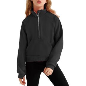 Girls Sweatshirts Half Zip Cropped Hoodies for Girls Stand Collar Fall Pullover with Pockets Thumb Hole 7-14Y
