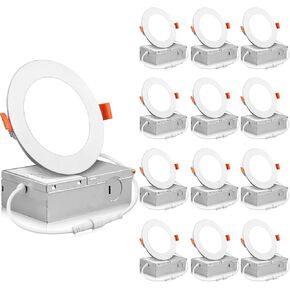12 Pack Recessed Lighting 6 Inch LED Recessed Lights with Junction Box, 6000K Dayligh Canless Recessed LED Ceiling Light, 12W 110W Eqv, 1050LM Brightness Can Lights for Retrofit and New Decoration