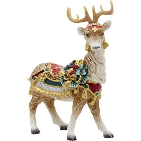 Fitz and Floyd Noel Holiday Standing Deer Ceramic Candle Holder Figurine, 10.25 inch