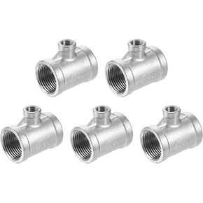 uxcell 5Pcs 1 BSPT x 1/4 BSPT x 1 BSPT Female 304 Stainless Steel Cast Pipe Fitting, Tee Shaped Connector Coupler