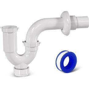 VIVIDA Kitchen Sink P Trap 1-1/2 Inch, Slip Joint P Trap Pipe with Clean Out, Plastic P Trap for Kitchen Sinks, Sealing Tape Included, White, 1 PACK