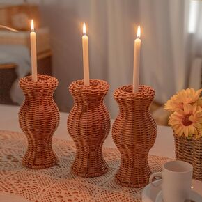 Candlesticks Holders, Plastic Modern Decorative Candle Stands for Wedding Dinning Party Gift Set of 3 Brown