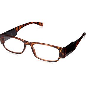 Foster Grant Men's Lloyd Lightspecs Lighted Reading Glasses Rectangular Reading Glasses, Tortoise/Transparent, 59 mm, +2.00
