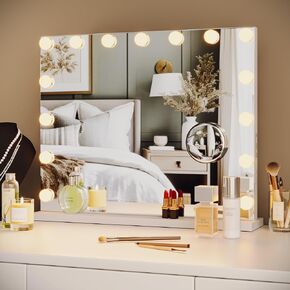 Vanity Mirror with Lights, 23" x 18" Makeup Mirror with Lights, Hollywood Lighted Vanity Mirror with 15 Dimmable LED Bulbs, 3 Color Modes, Light up Mirror with Touch Control for Bedroom, Tabletop