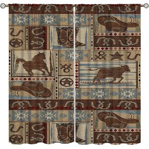 Rustic Cabin Curtains, Retro Moose Deer Bear Farmhouse Lodge Window Treatments for Living Room Bedroom Kitchen Decor, Vintage Country Cottage Core Blackout Drapes 2 Panel Sets,42x45 Inch