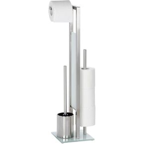WENKO Free Standing 3 Piece Bathroom Accessory, Toilet Paper Dispenser, Toilet Brush Holder, Toilet Tissue Roll Holder, Toilet Set, Chrome Matt, 27.55 x 7.08 x 7.87 inch