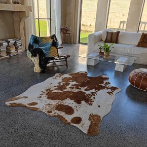 rugoo Premium Brown Cowhide 6.4 x 8.5 ft Area Rug - Faux Cow Fur Rug, Soft Polyester Fiber, Durable, Odorless, Fadeless, for Living Room, Bedroom, Western Decor