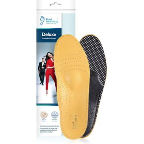 Deluxe – Profiled Shoe Insoles for Men & Women – Prime Quality Tanned Natural Leather Footbed – Arch Reinforcement Insoles – Unisex Full-Length Inserts (M12 Men)