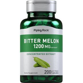Piping Rock Bitter Melon Capsules 1200mg | 200 Count | Momordica Charantia | Concentrated Extract | Herbal Supplement | Non-GMO, Gluten Free