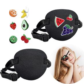 Eye Patches for Adults Kids, 2Pcs 3D Medical Eye Patch, Soft Adjustable Amblyopia Lazy Eye Patches for Left or Right Eyes, Black Eye Patches with DIY Fruit Stickers