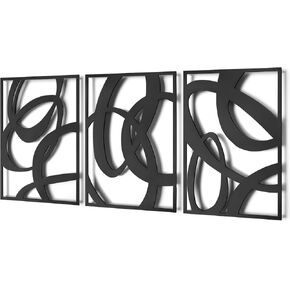 Pigort الأسود مجردة جدار معدني الفن 3D محكم منحوتات الجدار المعدنية الحديثة الجوف خارج تصميم ديكور جدار معدني للمنزل غرفة المعيشة مكتب الطعام جاهزة للتعليق مجموعة من 3،11 "× 16" in Kuwait