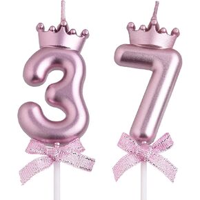37th 73rd Birthday Candles, Gold 73 37 Year Old Number Birthday Candles, Happy Birthday Party Cake Topper Decoration Gifts for Women Men