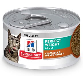 Hill's Science Diet أطعمة القطط الرطبة المعلبة، للبالغين، الوزن المثالي للتحكم في الوزن، وصفة الخضار والدجاج المحمص، علب 2.9 أونصة، 24 علبة