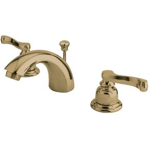 Kingston Brass KB8952FL Royale صنبور حمام صغير واسع الانتشار مع استنزاف نحاسي منبثق، نحاس مصقول