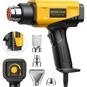 SEEKONE 1800W Heat Gun Compact Design Heavy Duty Hot Air Gun 122℉~1202℉（50℃- 650℃）Variable Temperature Control for 2 Speed Settings with 4 Nozzels for Crafts, Vinyl Wrap, Shrink Tubing