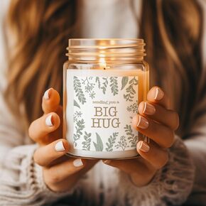 Sending You a Hug in a Jar Candle, Floral Design, Sympathy Gift, Get Well Soon Gifts for Women, Lavender Handmade Scent 100% Soy Wax, 50 Hr Burn, Thinking of You for Her, Him, Friends, Mom