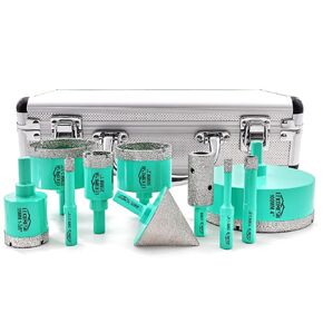 Tile Hole Saw Kit - (6/8/10/25/35/50/65/100mm+20mm Finger Bit+50mm Chamfer Bit) Diamond Core Drill Bits for Porcelain Ceramic Marble Brick Concrete,Triangle Shank