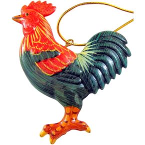 Rooster Ornament Christmas Tree Decoration Handpainted Polyresin Farmhouse Decor, 3 Inches