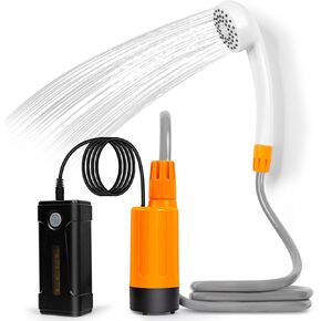 AZXJC Portable Outdoor Shower, LED Lighting, USB Charging, Detachable Battery, Campsite Shower Pump, Pumps The Water from The Bucket into a Stable and Gentle Shower Stream, Used for Camping，Travel