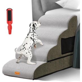 Topmart Wider High Density Foam Dog Steps 4 Tiers,Extra Wide Deep Pet Steps,Non-Slip Pet Stairs,Dog Ramp for Bed,Soft Foam Dog Ladder,Best for Older Dogs Injured,Older Pets,Cats with Joint Pain
