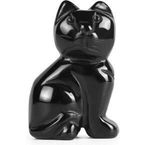 Artistone Ocean Jasper Crystal Cat Statue Hand Carved Gemstone Crystal Cat Figurine Animal Sculpture Healing Stone Gifts Home Decor 2 Inch