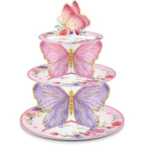 Zopeal 3 Tier Butterfly Cake Stand Butterfly Birthday Decorations Baby Shower Party Spring Butterfly Birthday Cake Stand Pink Purple Butterfly Dessert Tower for Wedding Garden Birthday Party Supplies