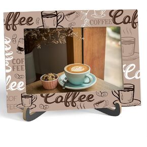 Coffee Picture Frame, Coffee Themed Wooden Tabletop Photo Frame With Stand, Coffee Photo Stand for Farmhouse Home Living Room Kitchen Cafe, Housewarming Birthday Gifts for Friends Colleagues, B16