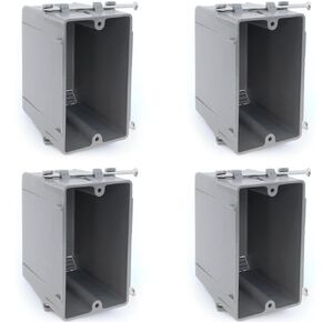 (Pack of 16) Plastic Electrical Box, Grey Outlet Box, Single Gang New Work Junction Box, Captive Nails, 20 cu. Inches, Length 3-5/8'', Width 2-1/8'', Depth 3-1/4''