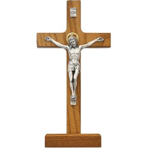 Inc. 8" Walnut Stain Stand Crucifix Silver Corpus - Décor Gift Religious 80-59-MCVAN