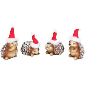 Transpac Imports, Inc. Small Pinecone Back Hedgehogs with Santa Hats 3.5 x 2.5 Resin Christmas Figurine Set of 4