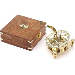 RII Sundial Compass with Glass Top Hardwood Stoage Case, Bronze Finish 3 inches, Gifts for Men