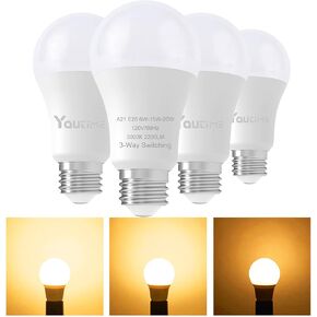 3 Way Light Bulbs 50 100 150 Watt Equivalent Soft White A21, Incandescent Replacement,6/15/20w Energy Saving Safety Three Way Light Bulbs, 500 1600 2200 Lumens, E26 Medium Base, 4Pack