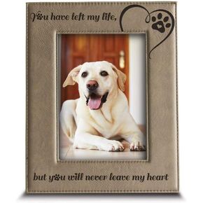 BELLA BUSTA-You have left my life, but you will never leave my heart-memorial gifts for loss of dog or cat-Engraved Leather Picture Frame (5 x 7 Vertical)