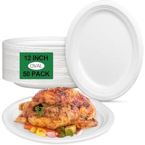 Large Paper Plates 12 Inch, 100 Pack Oval Paper Plates Heavy Duty, Paper Dinner Plates Eco Friendly Compostable Plates, White Paper Plates Sturdy Strong for Party BBQ Picnic