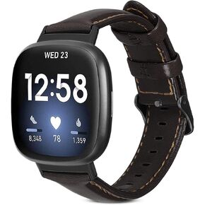 Vanet Leather Bands Compatible with Fitbit Versa 3 /Fitbit Sense Women Men, Soft Top Genuine Leather Replacement Wristbands Compatible with Fitbit Versa 3 Straps Large Small Brown Black White Pink