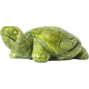 Green Natural Jade Turtle Figure Hand Carved Collection Arts Animal Carving Charm Totem Figurine Handmade Home Decor Ornament