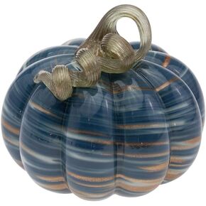 Boston International Glass Pumpkin Tabletop Shelf Décor Autumn & Fall Decorations, Small, Denim & Copper