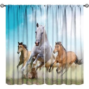 JESTRONRY Rustic Horse Curtains,Barn Door Farm Country Funny Animal Wildlife Print Window Treatments Bedroom Living Room Curtain, Home Decor Rod Pocket Window Drapes 42x45 Inch Blackout