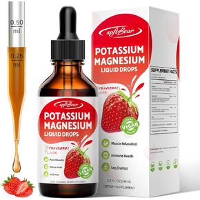 softbear 2 Pack Potassium Magnesium Liquid Drops, High Absorption Calcium Magnesium Potassium Liquid for Bone Muscle Health Liquid Potassium and Magnesium Supplement Drops Strawberry Flavor 4 Fl Oz