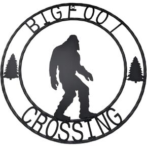 Big Foot Metal Circle Wall Décor - Unique Sasquatch Silhouette Art - Rustic Metal Home Accent for Living Room, Bedroom, Cabin, or Office - 24 inches diameter - Outdoor/Indoor Decorative Wall Hanging